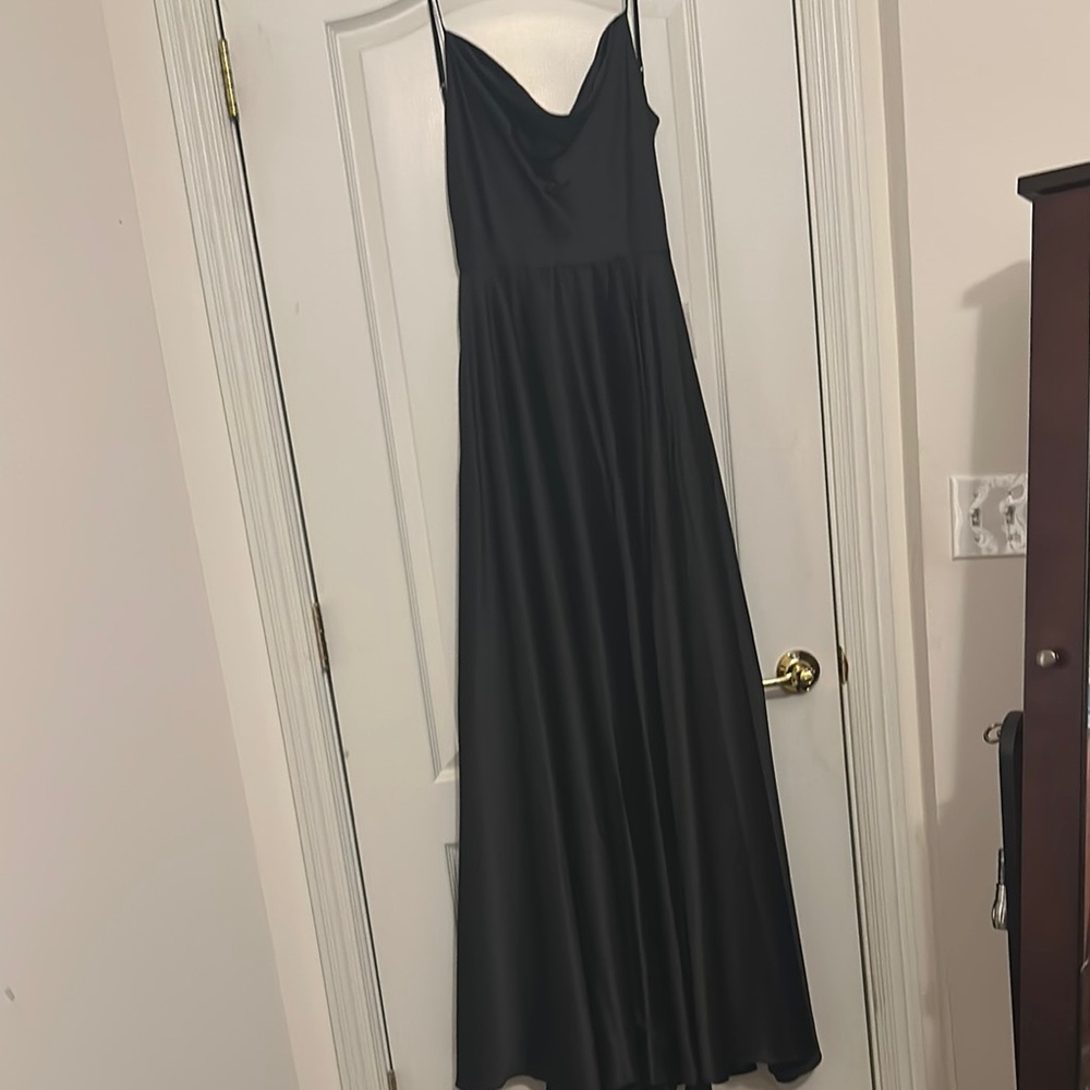 NWT—B Darlin Black Pleated Gown with Spaghetti Straps for Prom or Formal